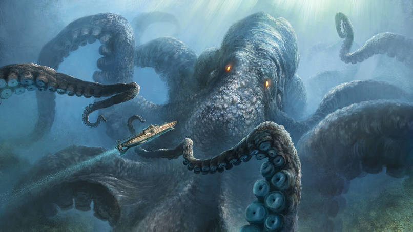 Кракен — гигантский кальмар, разрушающий корабли
